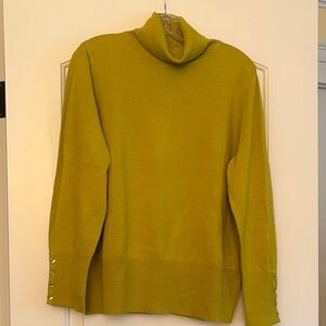 Green Turtleneck Sweater with Button Cuffs